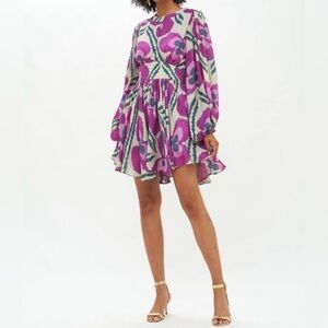 Oliphant Balloon Waisted Mini Dress In Patola Purple Size Large NWT